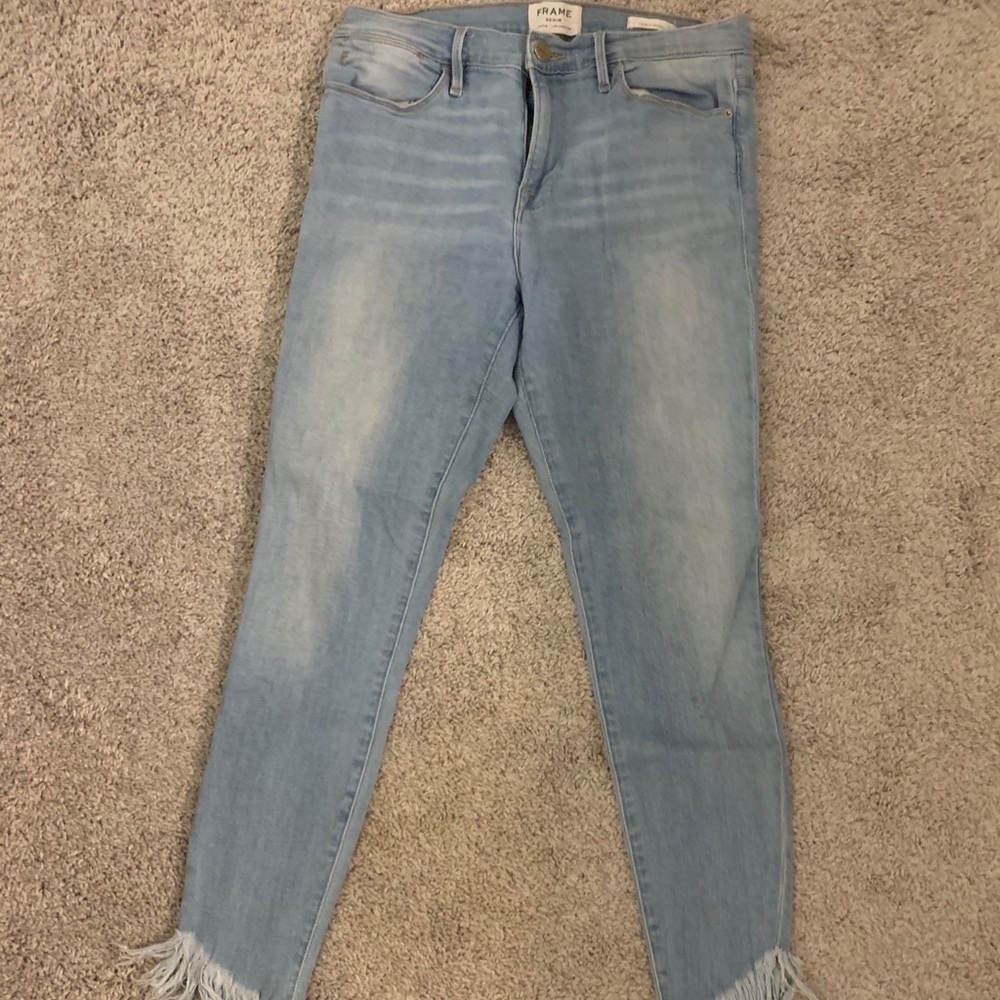 FRAME Le High Skinny Shredded Hem Jeans in Eling